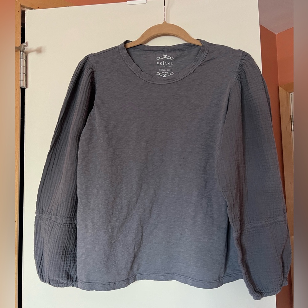 100% cotton Velvet brand puff sleeve long sleeve dark gray size Large